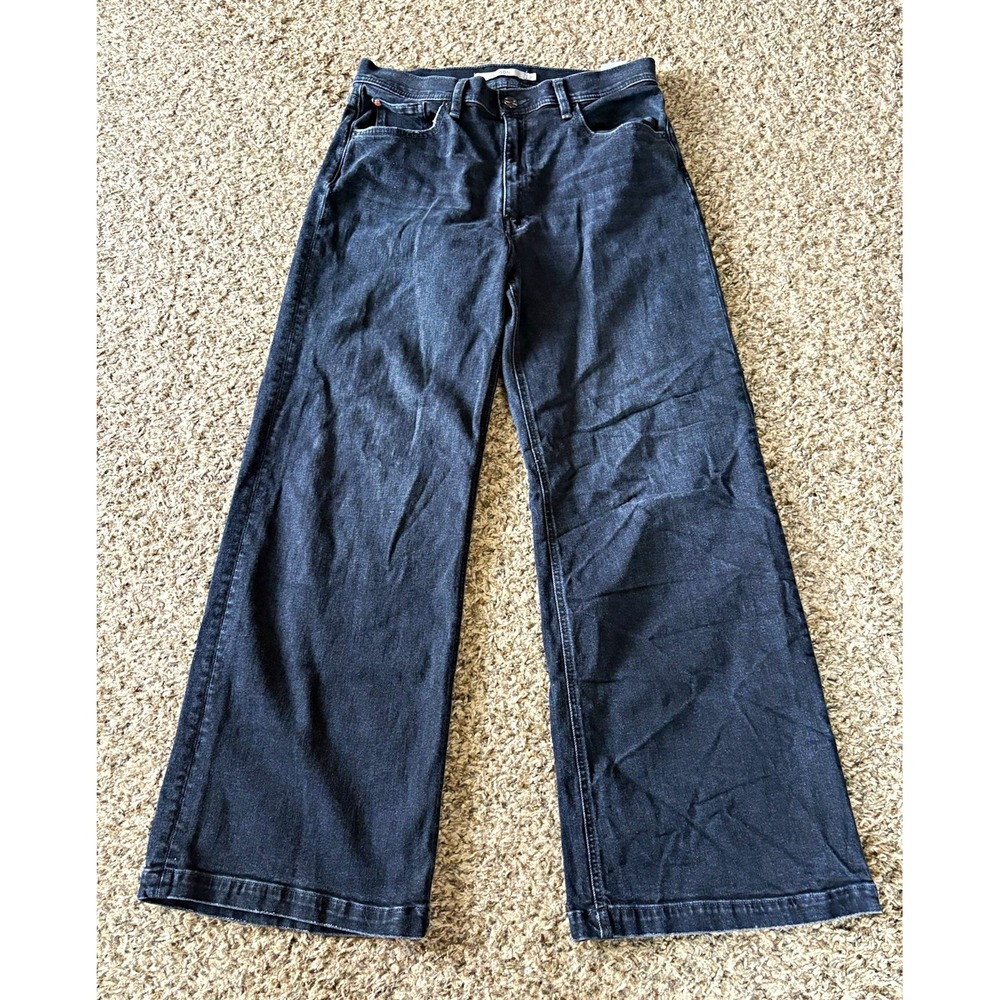 Hudson Jodie Ghost Mid Rise Wide-Leg Jeans Black Dark Wash Stretch 5-Pocket 29‎